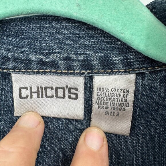 Chicos Womens Denim Vest Art to wear Button Front Boho 2 Large Blue Embroidered - Picture 7 of 15
